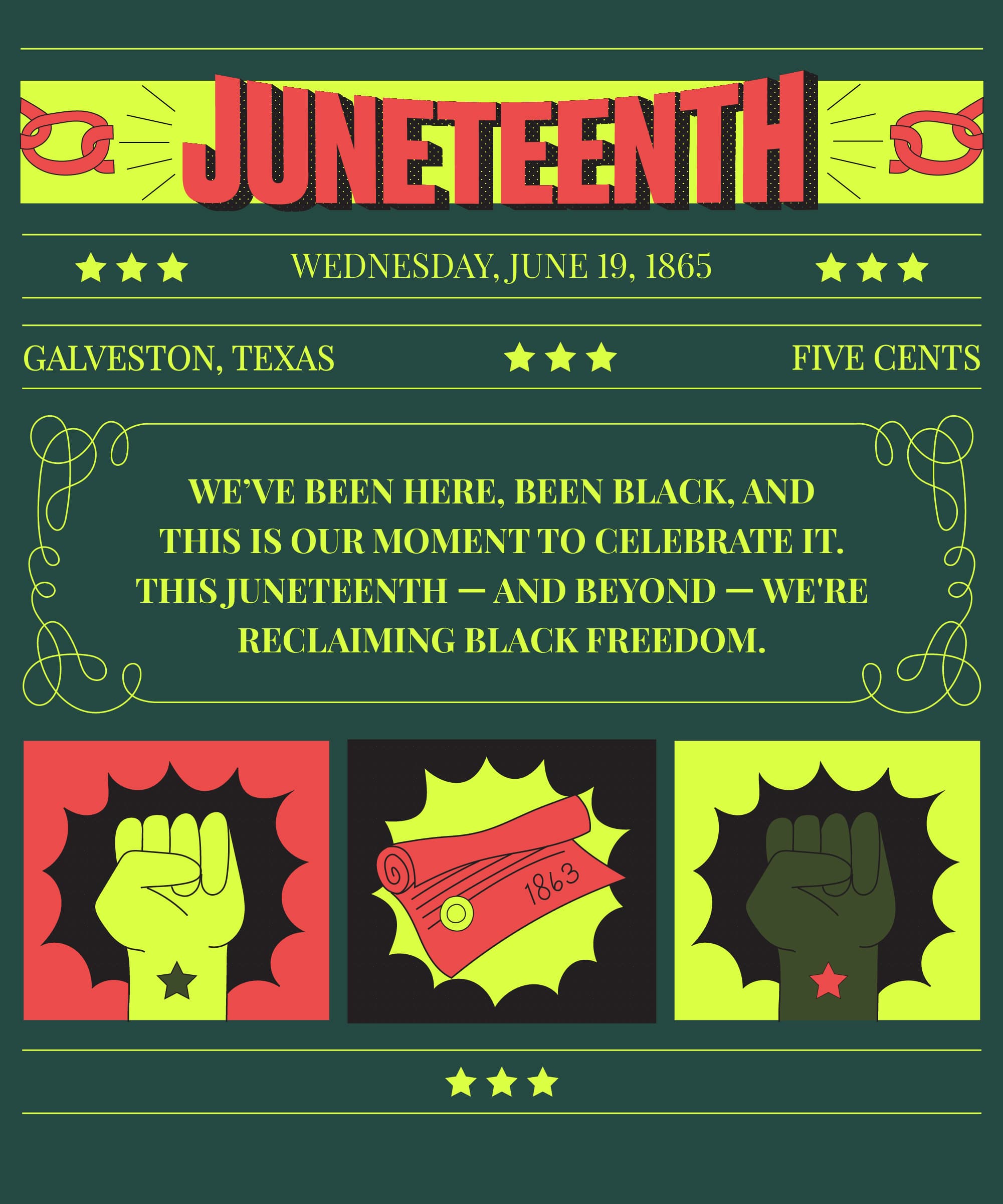 Juneteenth. We’ve been here, been Black, and this is our moment to celebrate it. This Juneteenth - and beyond - we’re reclaiming Black Freedom.