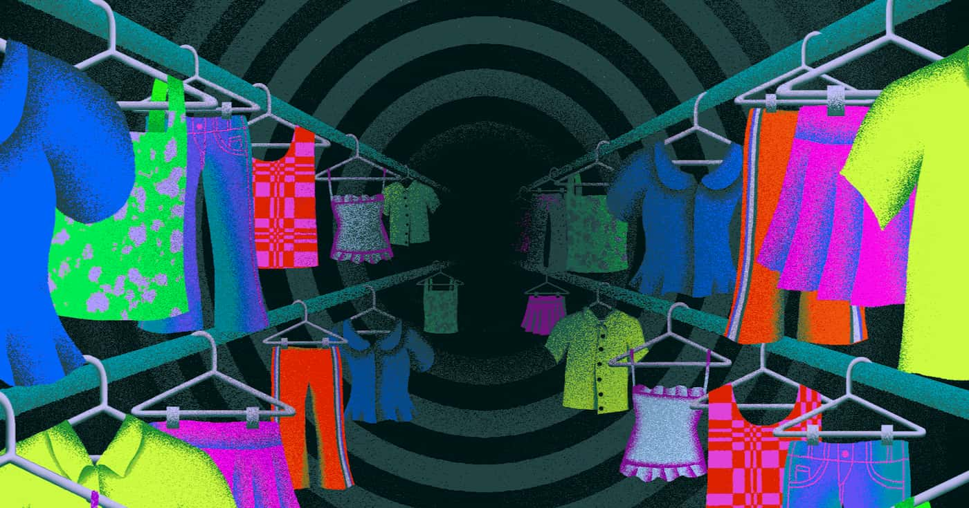 Clothing racks disappearing into a hypnotic vortex